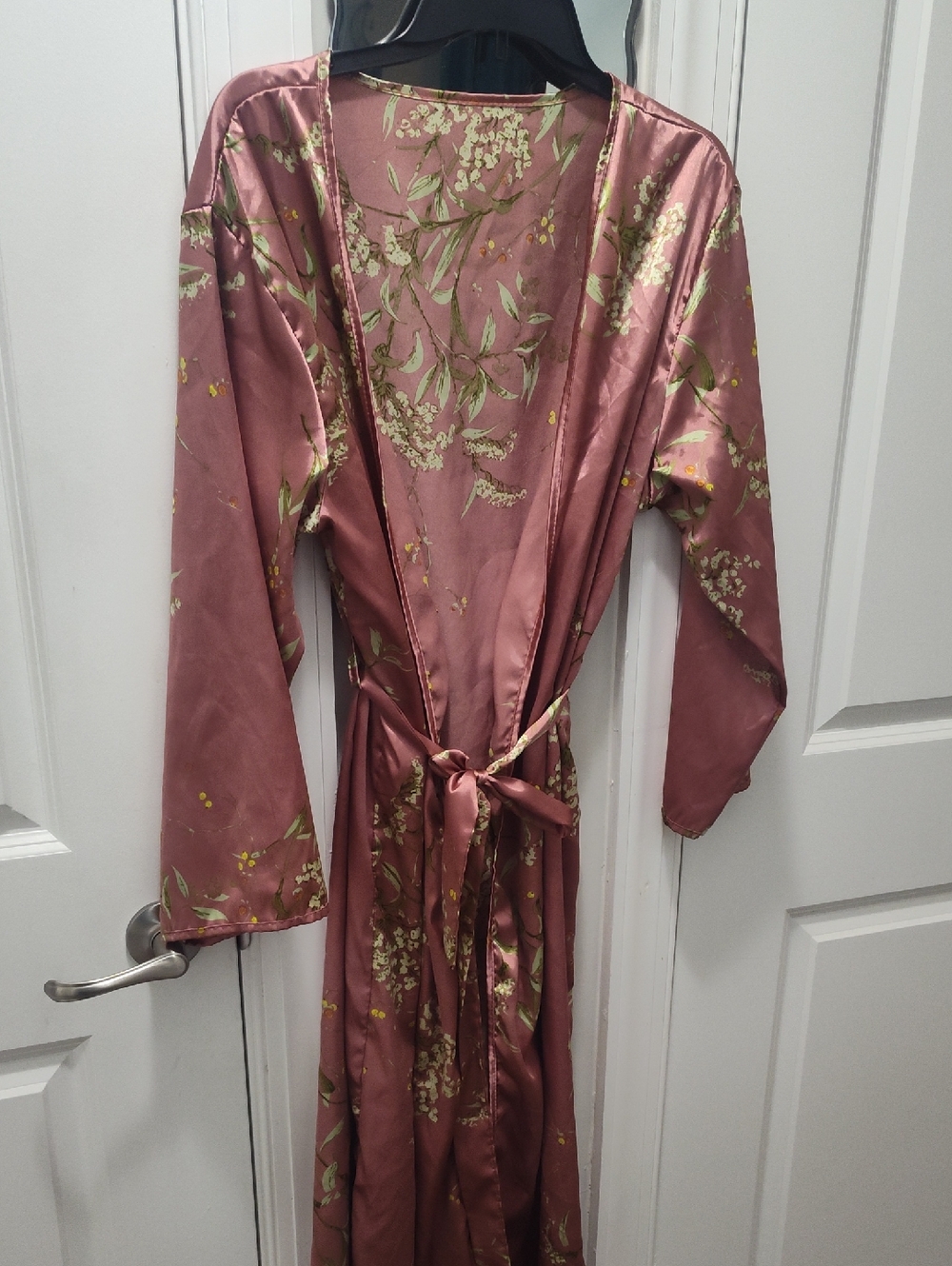 Mauve Satin Floral Kimono Robe